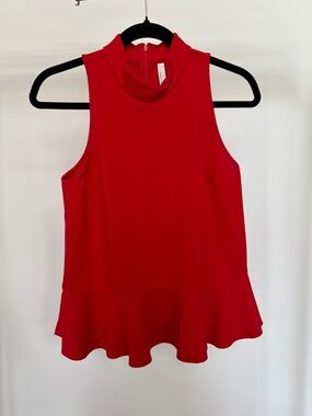 Anthropologie Red Sleeveless Mock Neck Peplum Top